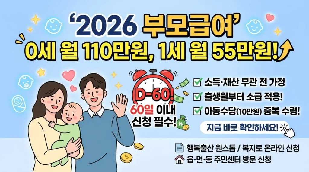 2026 부모급여 지급액 신청방법 어린이집 차액계산방법 행복출산 원스톱 서비스